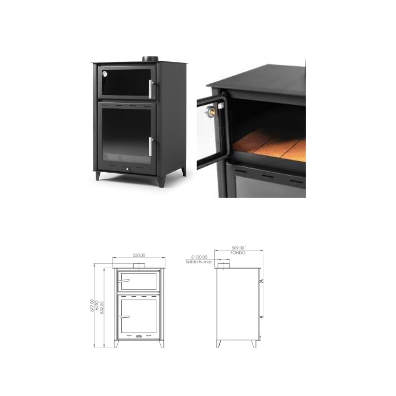 ESTUFA DE LEÑA CON HORNO SARMIRA BAJA
